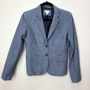 J Crew Blue Chambray Blazer Jacket Women 0 Cotton Schoolboy Office Academia